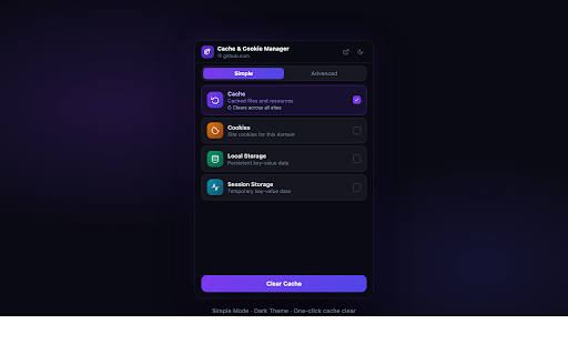 Cache & Cookie Manager :: Clear cache & cookies instantly. Full cookie editor plus localStorage & sessionStorage inspector — built for developers.