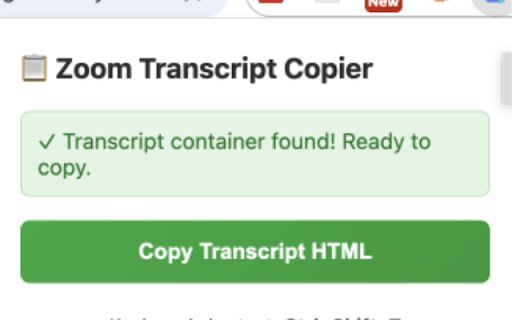 Zoom Transcript Copy :: Copy Zoom transcript content from transcript pages as markdown