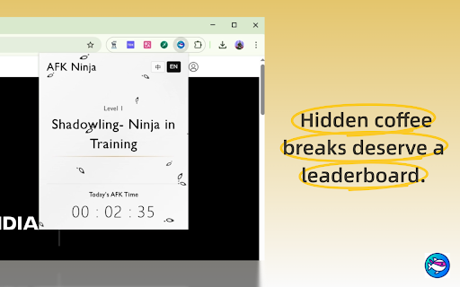 AFK Ninja :: AFK Ninja silently clocks every idle second, turning office daydreams into stealth XP and slick rank-ups.