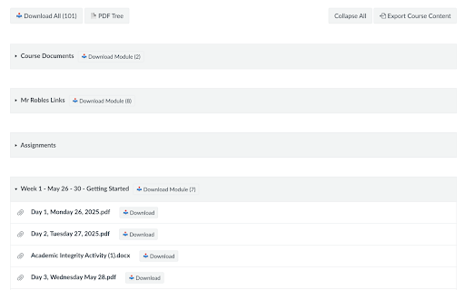 Canvas Course Downloader (Simple) :: Download all attachments in the Canvas course module.