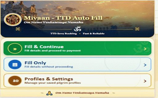 Mivaan - TTD Auto Fill :: TTD Seva Booking • Fast & Reliable • Srivani support