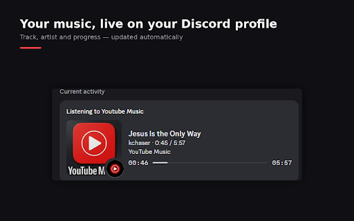 YTM Discord Presence Bridge :: Shows YouTube Music as Discord Rich Presence. Requires the free YTMPresence companion app for Windows.