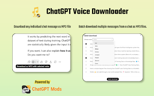 ChatGPT voice download, TTS download - ChatGPT Mods :: Convert each chat message to speech and download