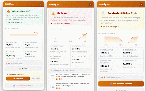 Amzly.de – Amazon Preistracker :: Sieh sofort ob der angegebene Amazon-Preis heute wirklich gut ist. Preisverlauf, Tiefstwerte und Watchlist-Alarme