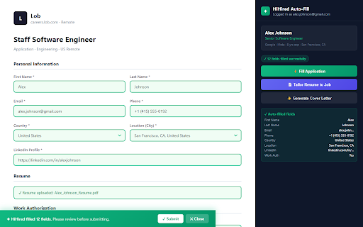 HiHired Auto-Fill :: Auto-fill job applications with your HiHired resume data