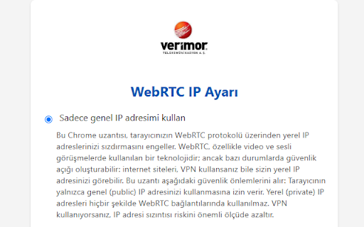 Verimor WebRTC :: WebRTC sadece genel IP adresini kullansın.