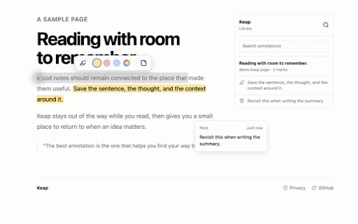 Keap :: Highlight text and pin Markdown notes anywhere on the web.