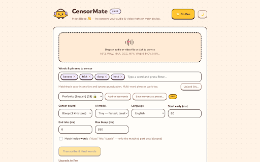 CensorMate: Auto Censor Video & Audio :: Auto censor videos & audio: on-device AI finds and bleeps any word. Nothing uploaded. Great for YouTubers avoiding demonetization.