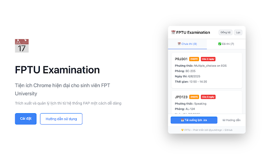 FPTU Schedule :: Modern Chrome extension for FPT University students to view and export schedules from FAP system to .ics calendar files.