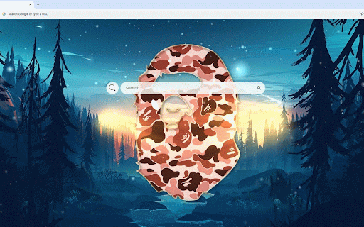 BAPE Live Wallpaper :: Iconic BAPE ape head logo floating over mystical forest with stars and aurora lights.