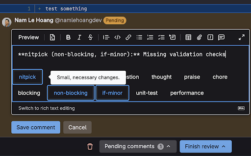 Conventional Comments Plus - Better Git Comments :: Tool to enhance Git VCS with customizable comment templates, team config exports, and multi-Git support.