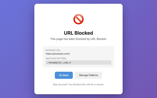 URL Blocker :: Block distracting websites and stay focused. Patterns sync across devices. 100% free - no ads, no limits, no premium.