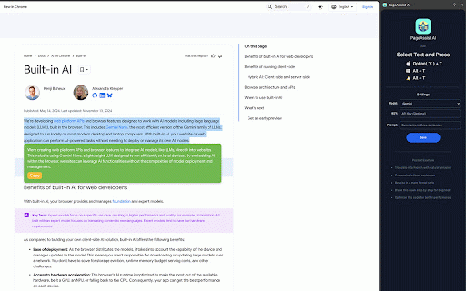 PageAssist AI :: AI-powered tool to translate, summarize, or customize actions on selected webpage text for enhanced browsing.