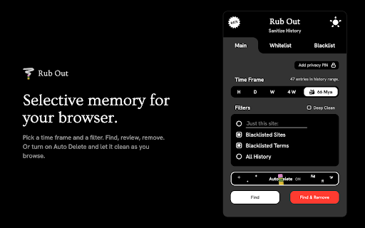 Rub Out: Selective History Cleaner :: Delete specific sites, keywords, or NSFW entries from your Chrome history. Keep everything else.