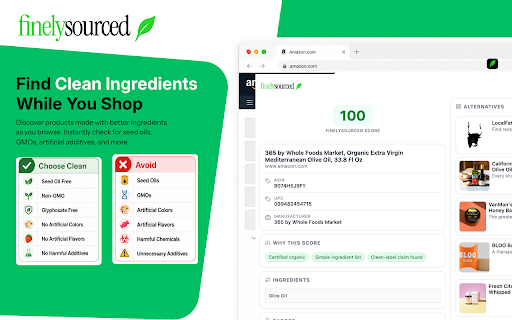 FinelySourced — Clean Ingredient Scanner :: See if a product is seed-oil-free, non-GMO, and free of artificial additives before you buy it on Amazon.