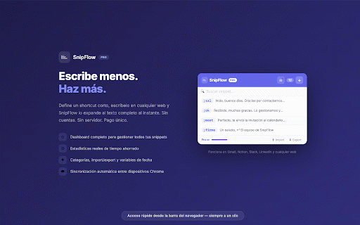 SnipFlow - Text Expander :: Expand shortcuts into full text snippets. Save hours every week.