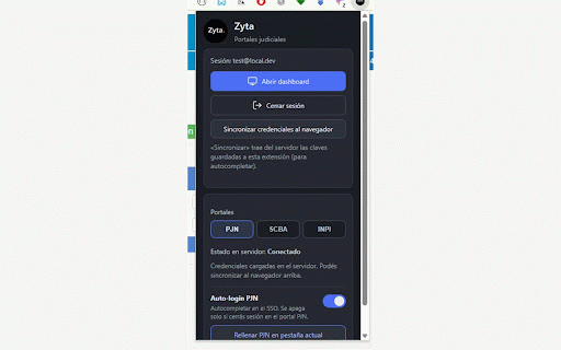 Zyta — PJN / INPI :: Identidad Zyta, estado de portales judiciales y credenciales sincronizadas desde el backend.