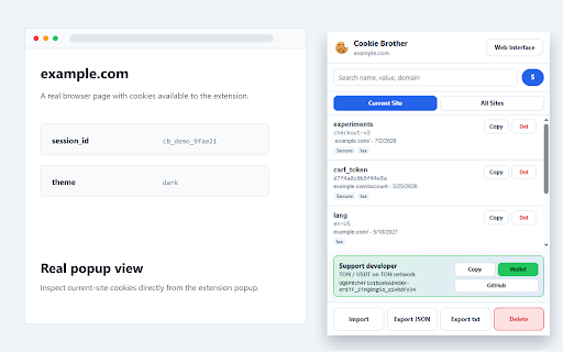 Cookie Brother :: Import, export, inspect, and clean browser cookies locally.