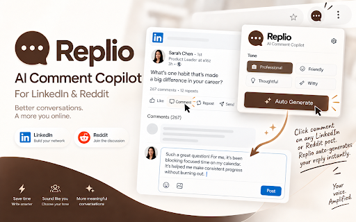 Replio :: Replio — AI comment copilot for LinkedIn and Reddit.