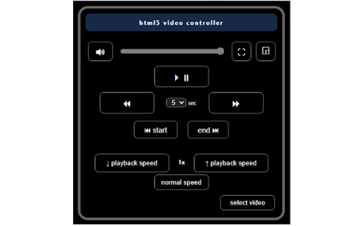 HTML5 Video Controller :: Control playback of HTML5 video (speed, playback, volume, full screen, picture in picture)