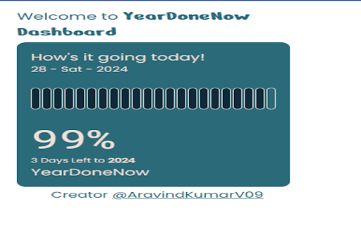 YearDoneNow :: YearDoneNow tracks how much of the current year has passed and how many days are left, helping users visualize their progress and…