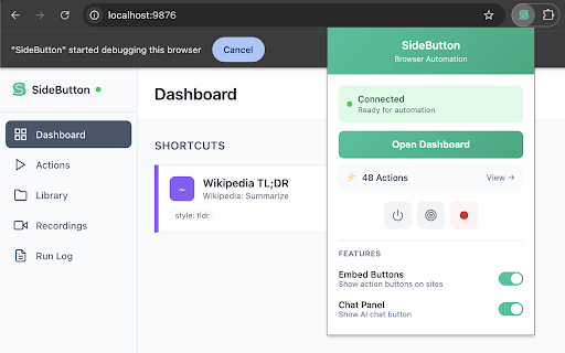 SideButton :: SideButton Browser MCP extension for AI integration and workflow automation