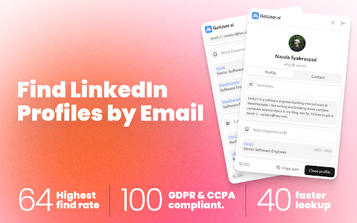GetUser.ai - Reverse Email Lookup :: Find LinkedIn profiles from email addresses. Instantly turn discovered emails into LinkedIn profile links with GetUser.ai.