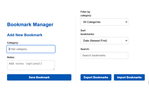 Bookmark Manager :: Manage your bookmarks with custom categories and notes.