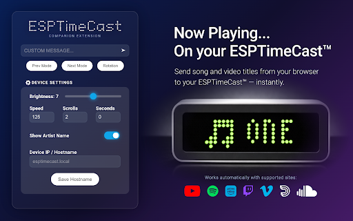 ESPTimeCast Companion :: Send song and video titles from your browser to ESPTimeCast™ — instantly.