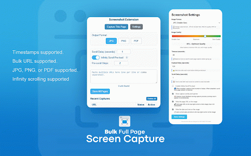 Bulk Url To Full Page Screenshot :: Capture full‑page screenshots of single or multiple URLs (bulk) as JPG, PNG or PDF with compression and history.