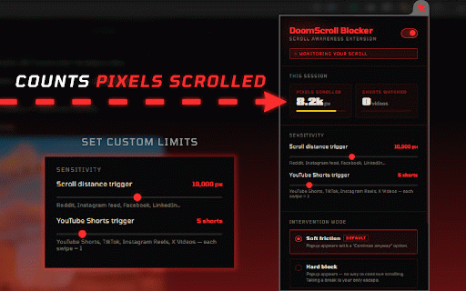 DoomScroll Blocker :: Limit mindless scrolling on social media feeds and short videos. Set scroll limits, get interrupted, and take intentional breaks.