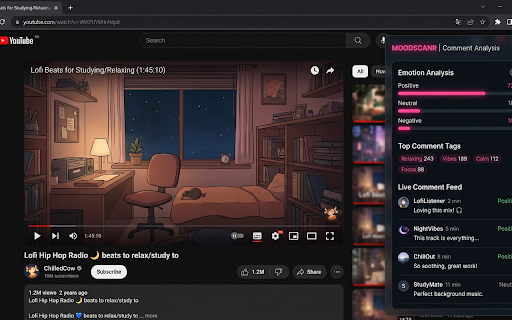 MoodScanr - YouTube Comment & Mood Scanner :: Extract, clean and analyze YouTube comments and live stream audience sentiment directly from your active tab or Chrome Side Panel.