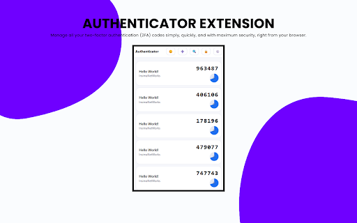 Authenticator Extension :: Securely generates TOTP Time-based One-Time Password, HOTP HMAC-based One-Time Password codes, featuring a QR import function.