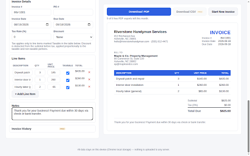 InvoicePO — Invoice & Purchase Order Generator :: Turn a pasted email, a PDF, or a quick manual entry into a polished invoice or purchase order. Everything stays on your device.