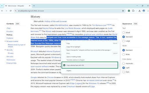 Copy Text with Page URL :: Copies selected text with current page URL.