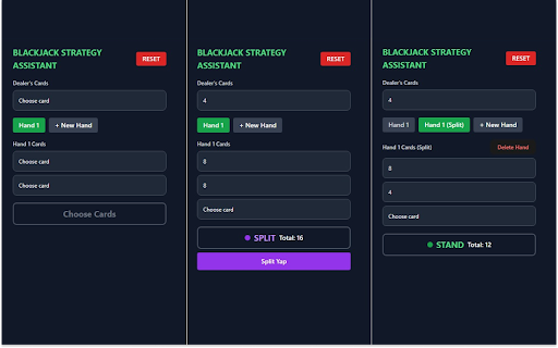 Blackjack Strategy Assistant :: Designed to assist blackjack players by recommending the most optimal move based on dealer's and player's cards.