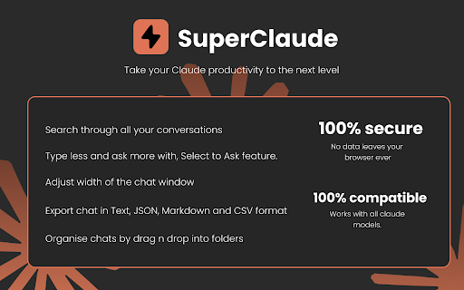 SuperClaude For Claude- Search messages and organize chats :: Add folders and structure chats, ask quick questions, export chat and more to Claude