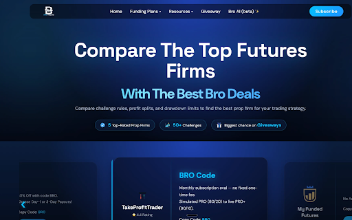 Propfirmbro - Discount :: Automatically applies your Bro Trading discount code at checkout on partner prop firm sites. Never miss a discount.
