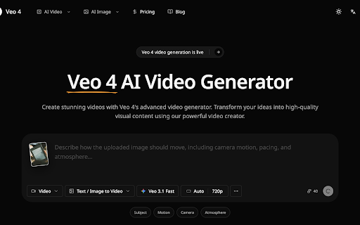 Veo 4 AI Video Generator Flow :: AI video generator flow for webpage image capture, image-to-video, reference-to-video, and frames-to-video workflows.