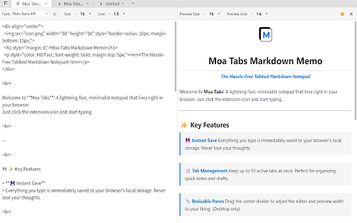 Moa Tabs Markdown Memo :: Minimalist Markdown Notepad.