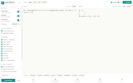 Super Clipboard :: Auto-fix LaTeX, chemistry, markdown & AI text on copy. Features smart site profiles, floating quick actions, and PII protection.