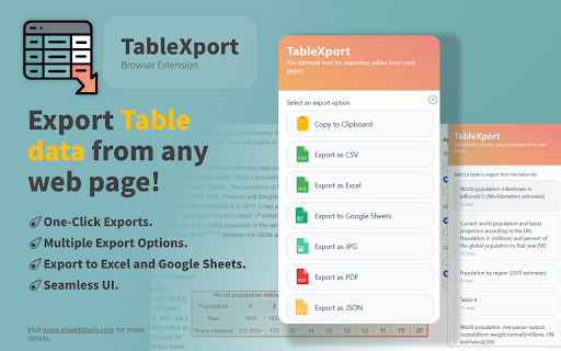 TableXport :: Extension for extracting tables from webpages and exporting them in various file formats.