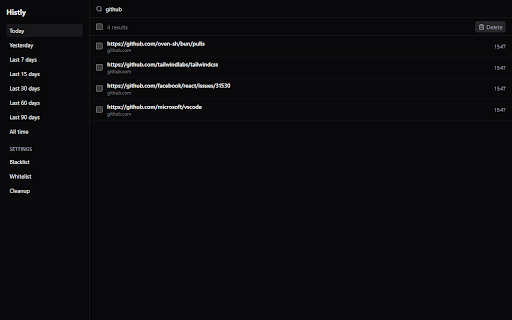 Histly - History Manager :: Search, filter, and clean up your browsing history.