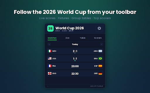 World Cup 2026 - Live Scores & Goal Alerts :: Fixtures, live scores, scorers and standings for the FIFA World Cup 2026, with goal notifications synced in near real-time.