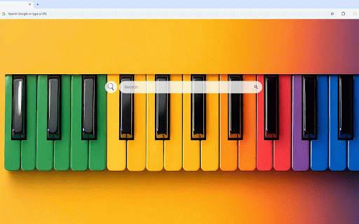 Colorful Piano Live Wallpaper :: Vibrant rainbow-colored piano keys against dreamy purple-orange gradient background.