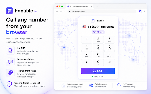 Fonable Click-to-Call: Browser Phone Dialer :: Click phone numbers on websites, CRMs, emails, and lead lists to call from your browser. Pay as you go.