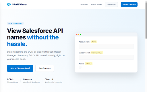 Salesforce Field API Name Viewer :: Show Salesforce Field API Names next to labels. Toggle with extension icon.