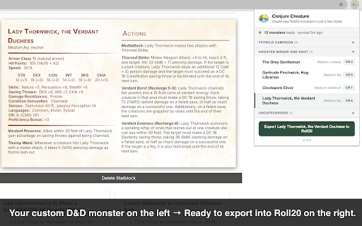 Conjure Creature :: Streamline your homebrew workflow: create D&D monsters at cros.land, export to Roll20 with one click