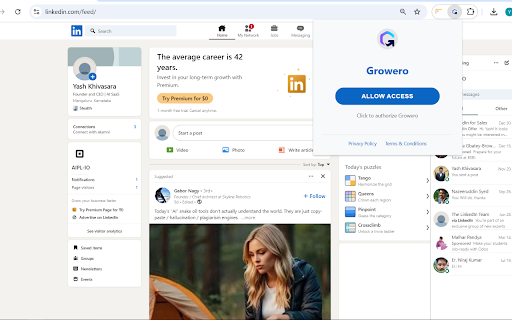 Growero Browser Extension :: Unlock LinkedIn's potential with advanced analytics and AI-powered comments. Optimize outreach, boost engagement, and drive growth.