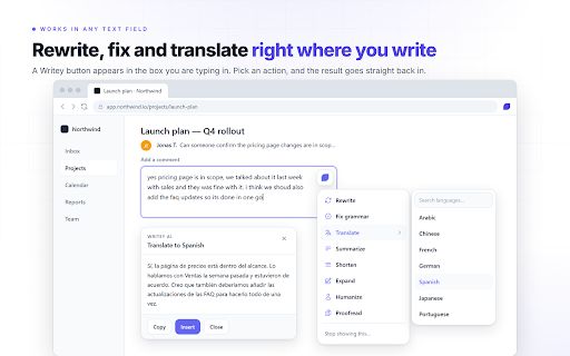 Writey AI :: Rewrite, fix, translate and summarize on any page. Chat with the page you're reading, and summarize YouTube videos and PDFs.